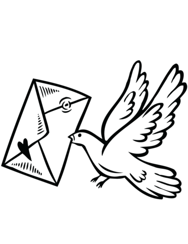 Coloring book pigeon flies with a letter